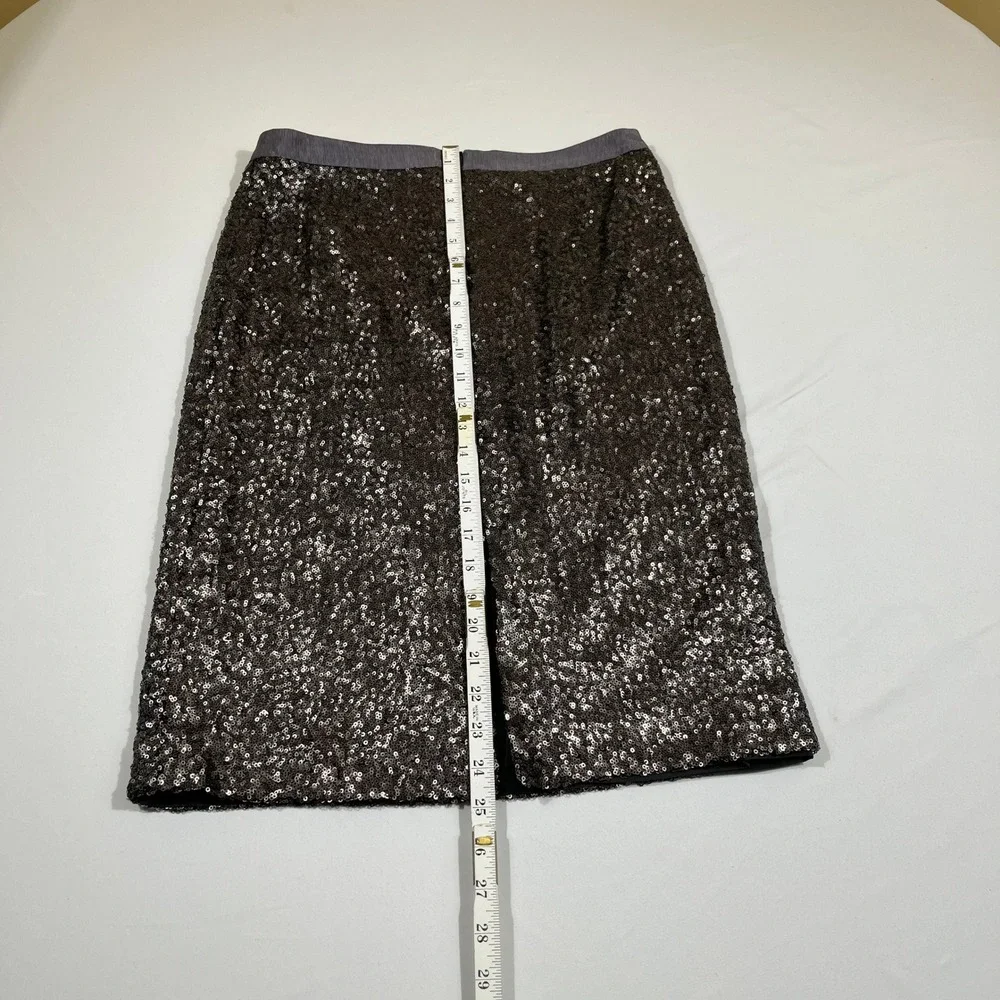 Pure Collection Sequin Pencil Skirt Women 6 Charcoal Gray Sparkle Holiday Party